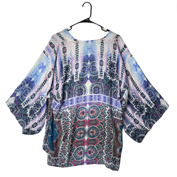 Boho Sheer Kimono Swim Cover Up M Nanette Lepore Festival Beach Resort Kaftan - Picture 2 of 9